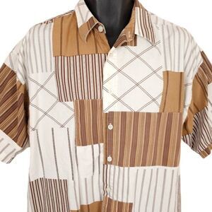 Koman Jeans Shirt Mens Size Large Brown Geometric Abstract Streetwear